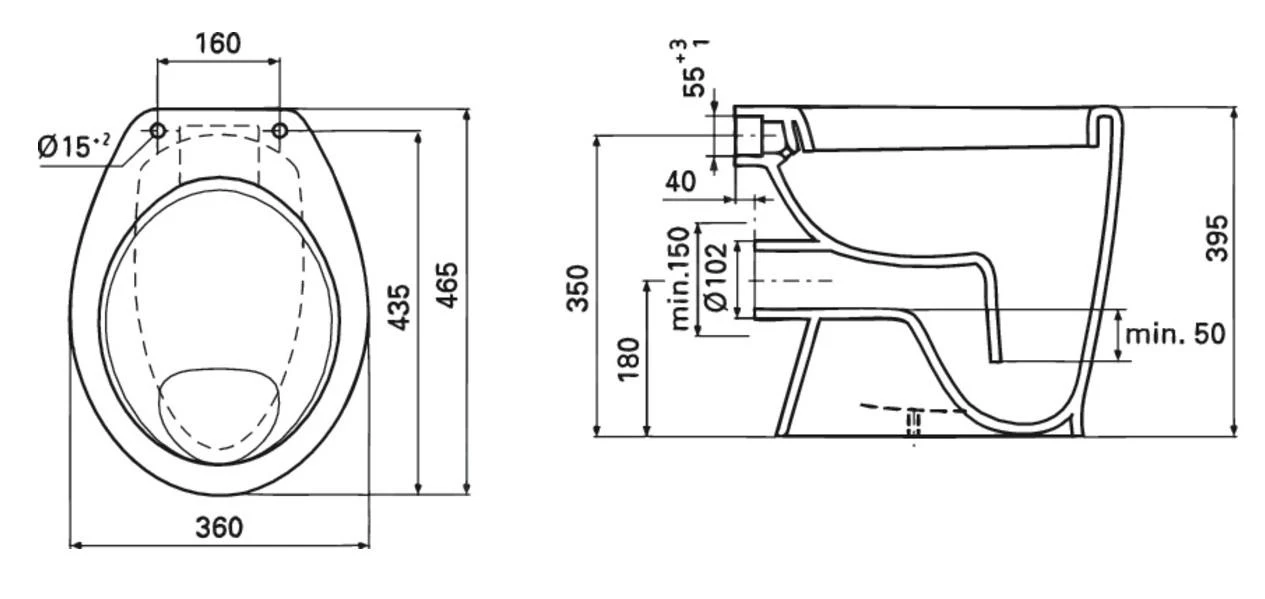 Ideal Standard Eurovit - Staand Toilet, Achterafvoer, Wit V320101 - Afbeelding 2