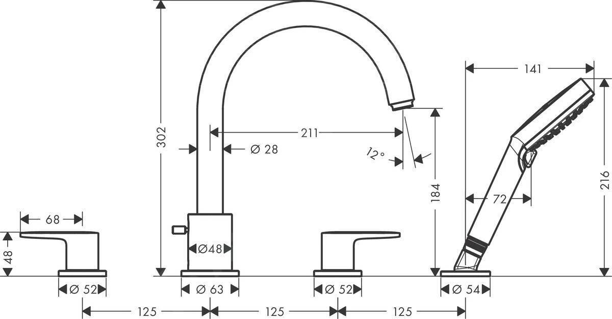 Hansgrohe Vernis Blend - Badrandkraan, 4-gats, Chroom 71456000 - Afbeelding 2