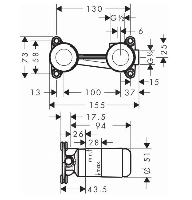 Hansgrohe Inbouwdelen - Basisgarnituur Voor Inbouw Wastafelkraan 13622180 - Afbeelding 2