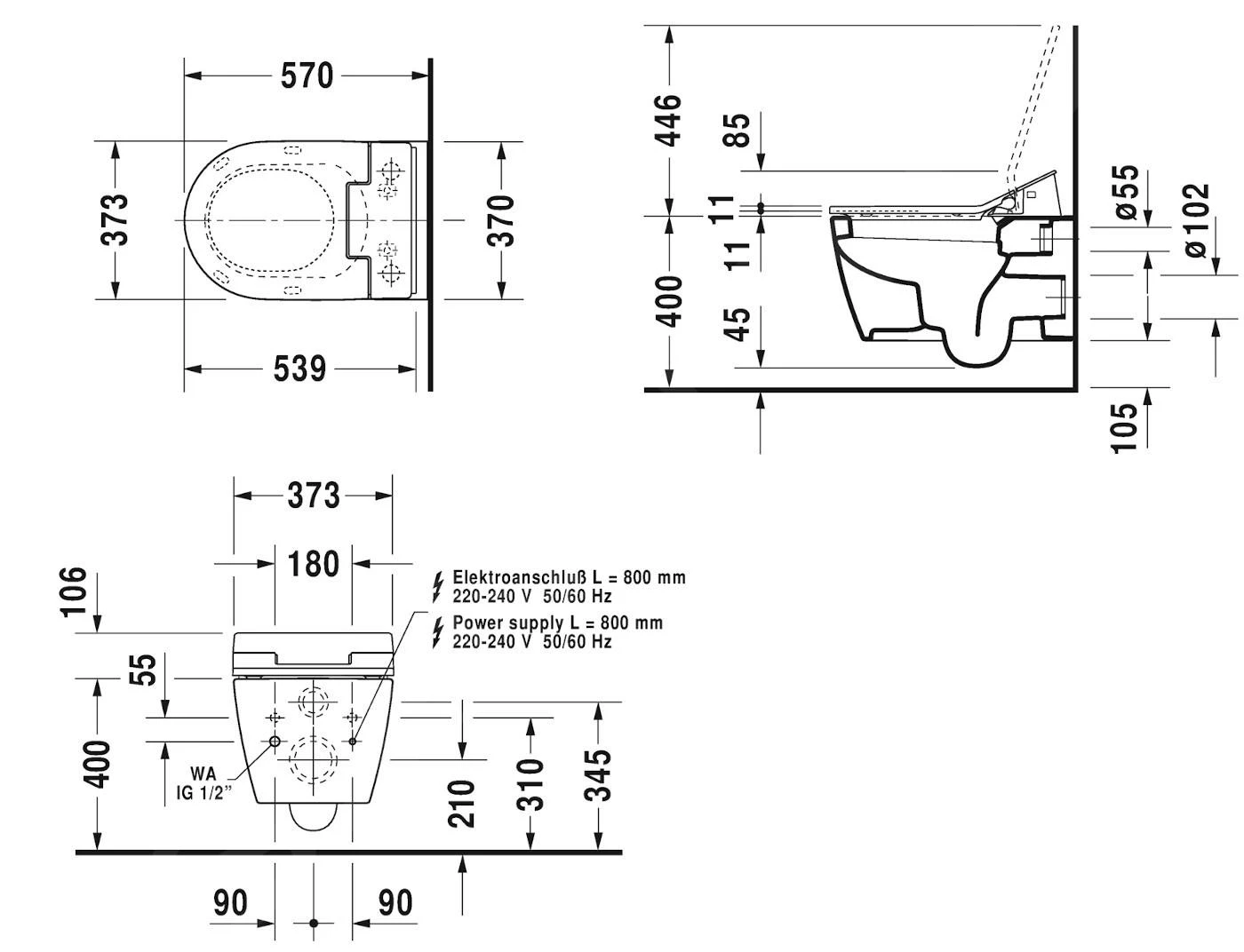 Duravit ME By Starck - Wandcloset Voor SensoWash Bidetbril, Met WonderGliss, Alpine Wit 25285900001 - Afbeelding 2