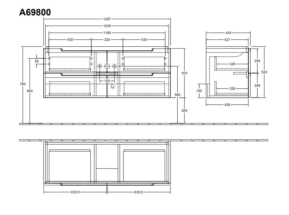 Villeroy & Boch Subway 2.0 - Wastafelkast, 1287x520x449 Mm, Glossy Grey A69800FP - Afbeelding 2