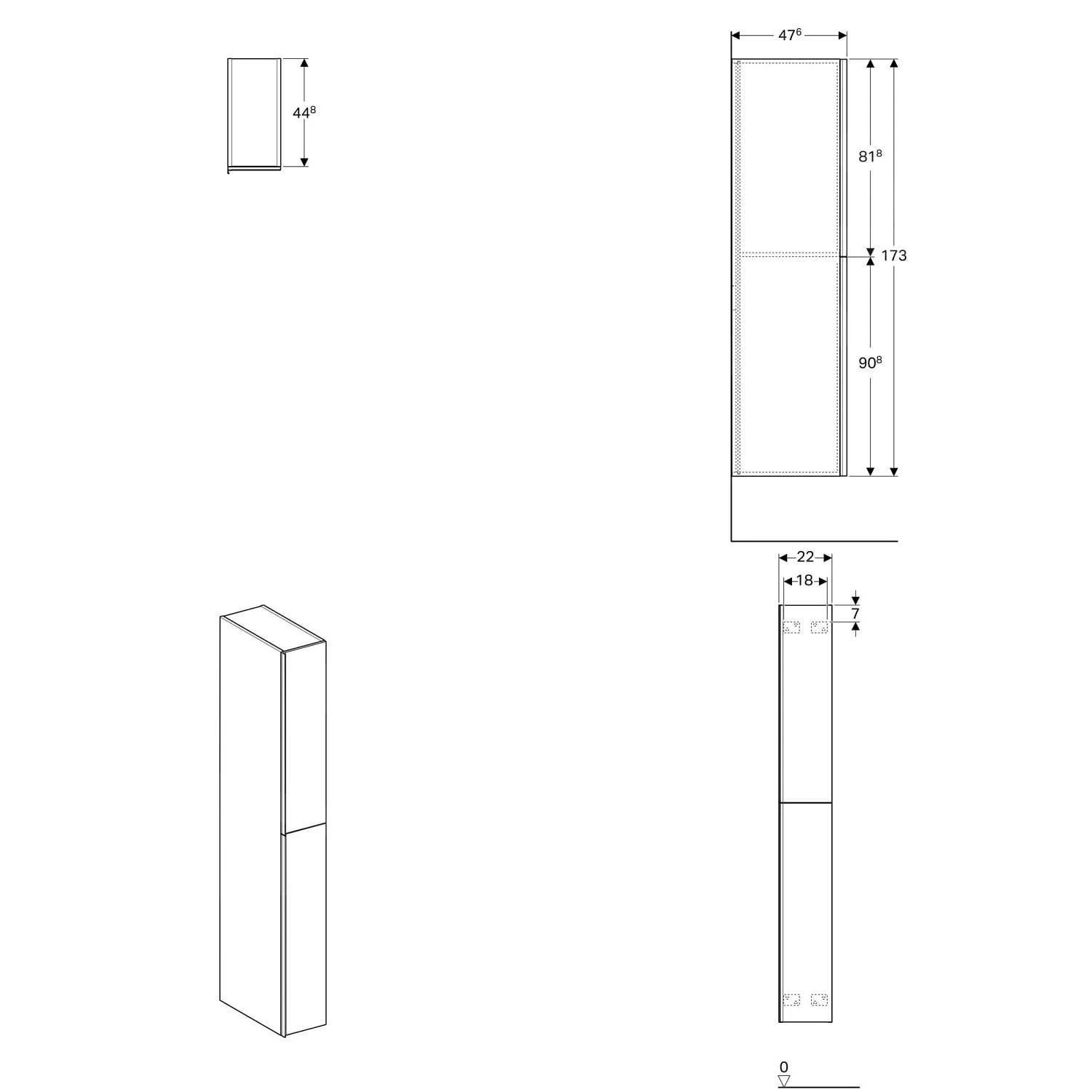 Geberit Acanto - Hoge Badkamerkast 1730x220 Mm, Met 2 Laden, Lava Look 500.638.JK.2 - Afbeelding 2
