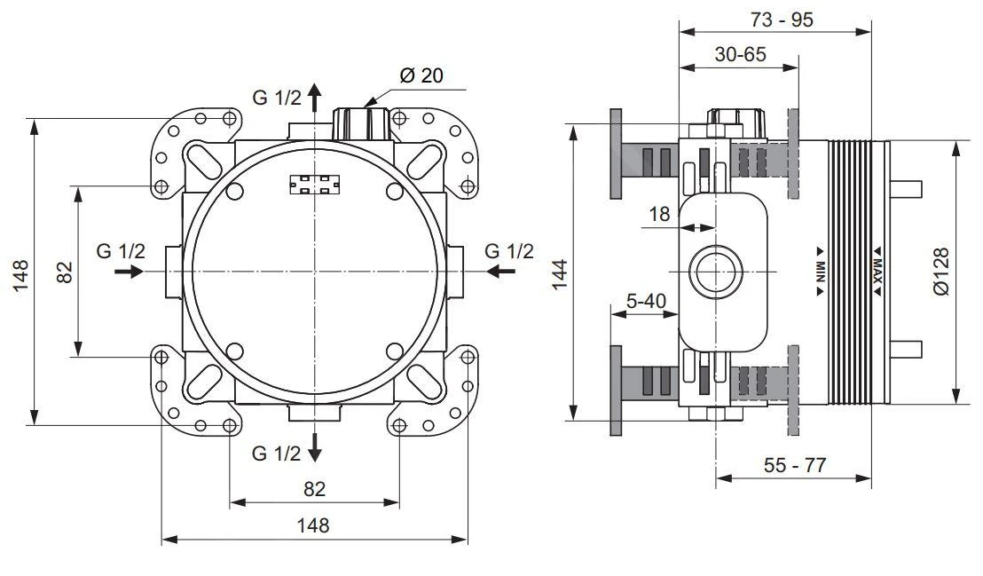 Ideal Standard Active - Easy-Box Basisgarnituur Voor Inbouw Douche- En Badkranen A1000NU - Afbeelding 2