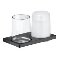 Keuco Edition 11 - Zeepdispenser En Beker Met Houder, Glas/zwart Chroom Geborsteld 11153139000