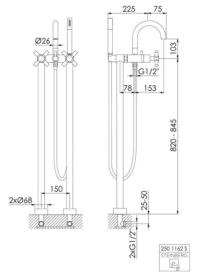 Steinberg 250 - Vrijstaande Badkraan, Chroom 250 1162 - Afbeelding 2