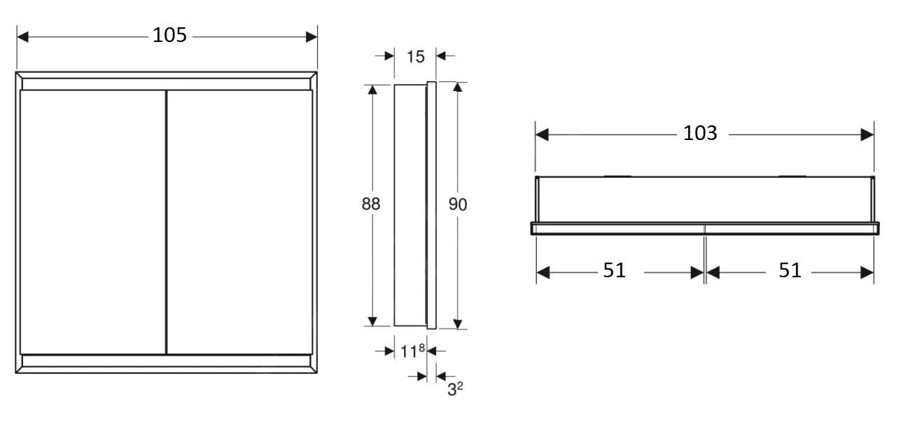Geberit ONE - Spiegelkast Met LED-verlichting, 1050x900x150 Mm, 2 Deuren, Inbouw, Wit 505.804.00.2 - Afbeelding 2