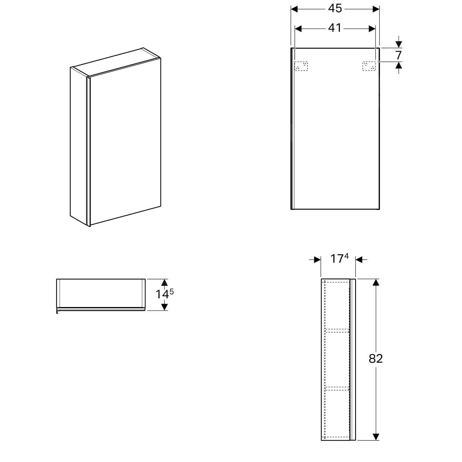 Geberit Acanto - Badkamer Bovenkast Met Interne Spiegel 450x820 Mm, Lava Look 500.639.JK.2 - Afbeelding 2