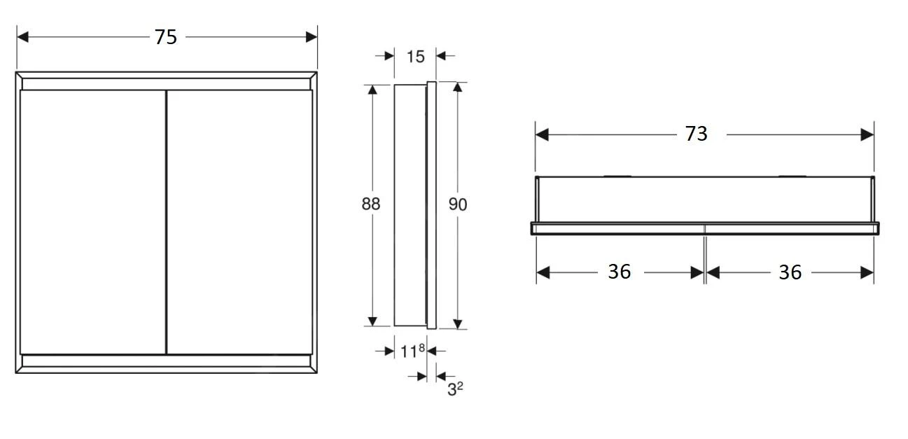 Geberit ONE - Spiegelkast Met LED-verlichting, 750x900x150 Mm, 2 Deuren, Inbouw, Wit 505.802.00.2 - Afbeelding 2