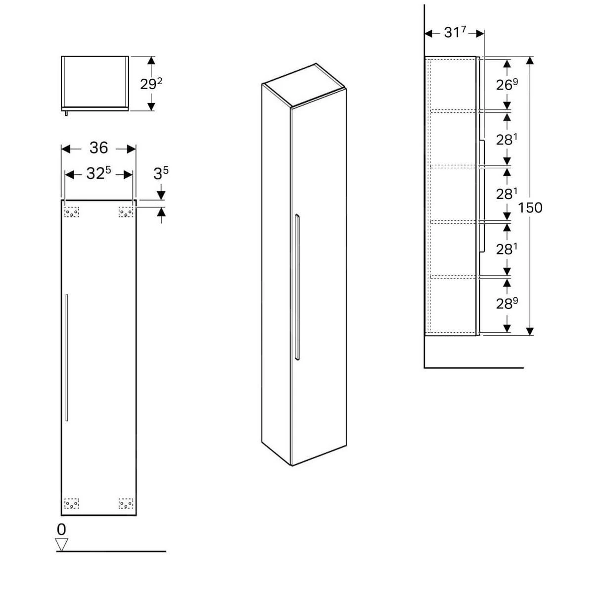 Geberit ICon - Hoge Kast 1500x360 Mm Met Spiegel, Lava 841151000 - Afbeelding 2