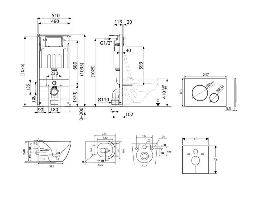 Kielle Genesis - Set Voorwandinstallatie, Toilet Gaia, Toiletbril Softclose En Bedieningspaneel Gemini II, Mat Zwart / Chroom 30505SS08 - Afbeelding 2