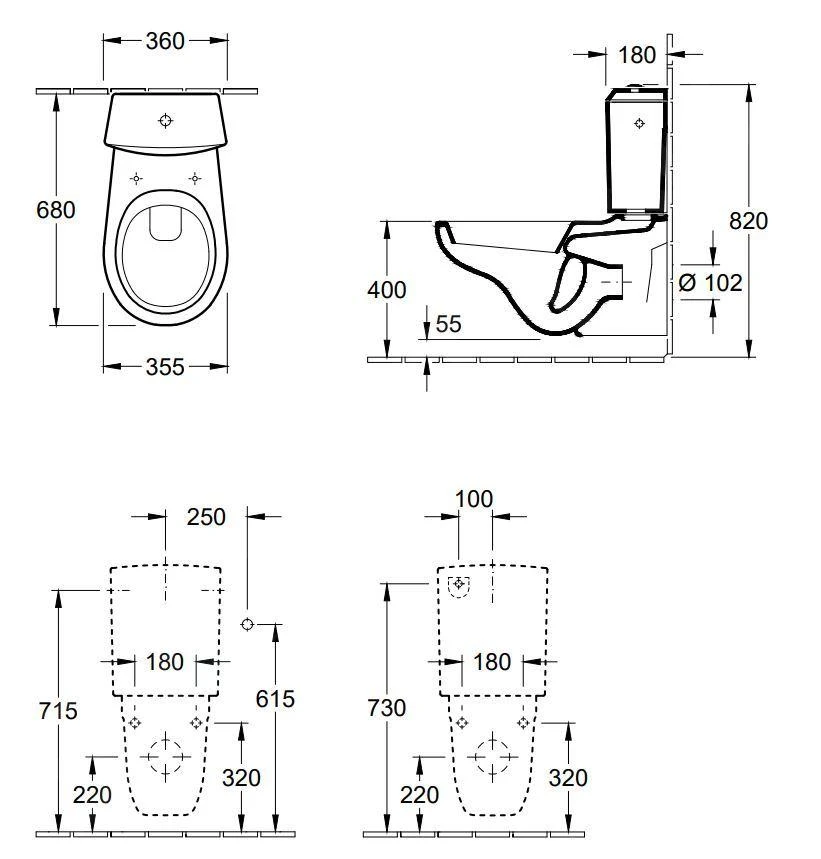 Villeroy & Boch O.novo - Hangende Toiletpot, Afvoer Achteraan, Alpine Wit 66231001 - Afbeelding 2