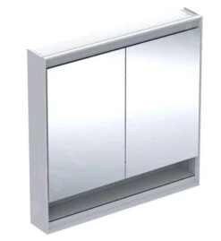 Geberit ONE - Spiegelkast Met LED-verlichting, 900x900x150 Mm, 2 Deuren, Met Nis, Aluminium 505.833.00.1