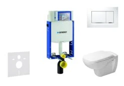Geberit Kombifix - Toiletset Met Sigma30 Bedieningsplaat, Wit/glazend Chroom + Duravit D-Code Hangend Toilet En Wc Bril, Rimless, SoftClose 110.302.00.5 NH5