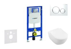 Geberit Duofix - Toiletset Met Sigma20 Bedieningsplaat, Wit/glanzend Chroom + Villeroy Boch Hangend Toilet En Wc Bril, DirectFlush, SoftClose, CeramicPlus 111.300.00.5 NI4