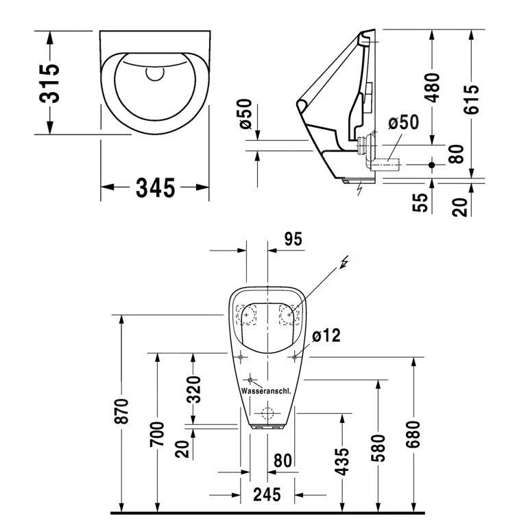 Duravit Urinals - Electronische Urinoir, Achterinlaat, Netvoeding, Wit 0830370093 - Afbeelding 2