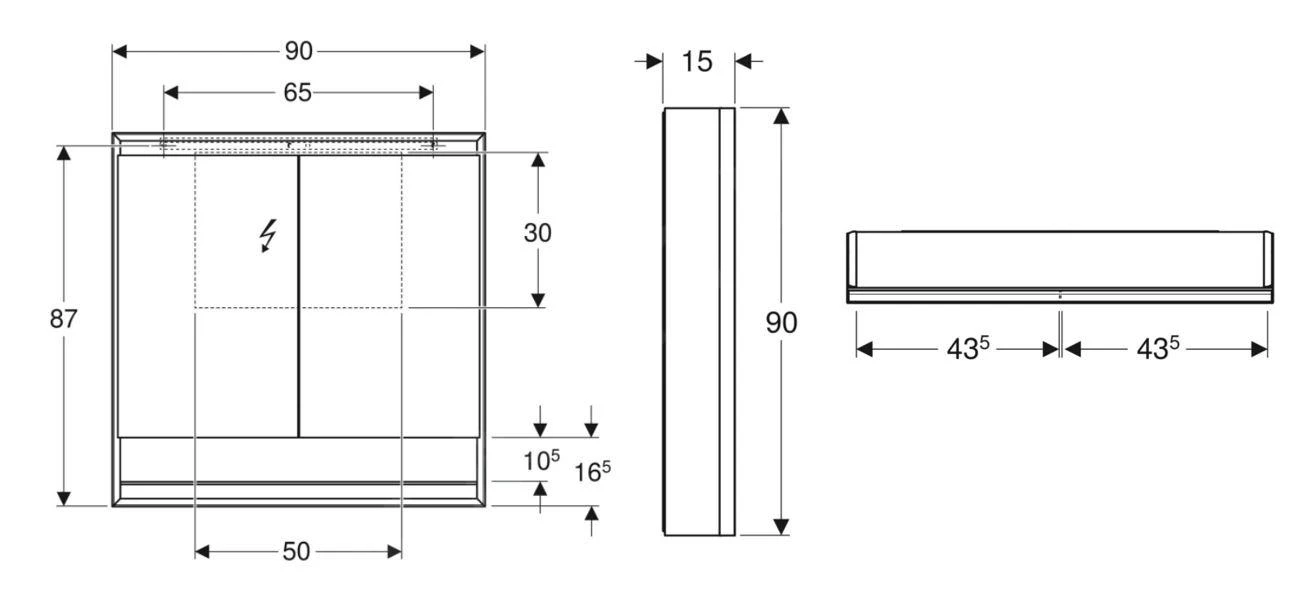 Geberit ONE - Spiegelkast Met LED-verlichting, 900x900x150 Mm, 2 Deuren, Met Nis, Aluminium 505.833.00.1 - Afbeelding 2