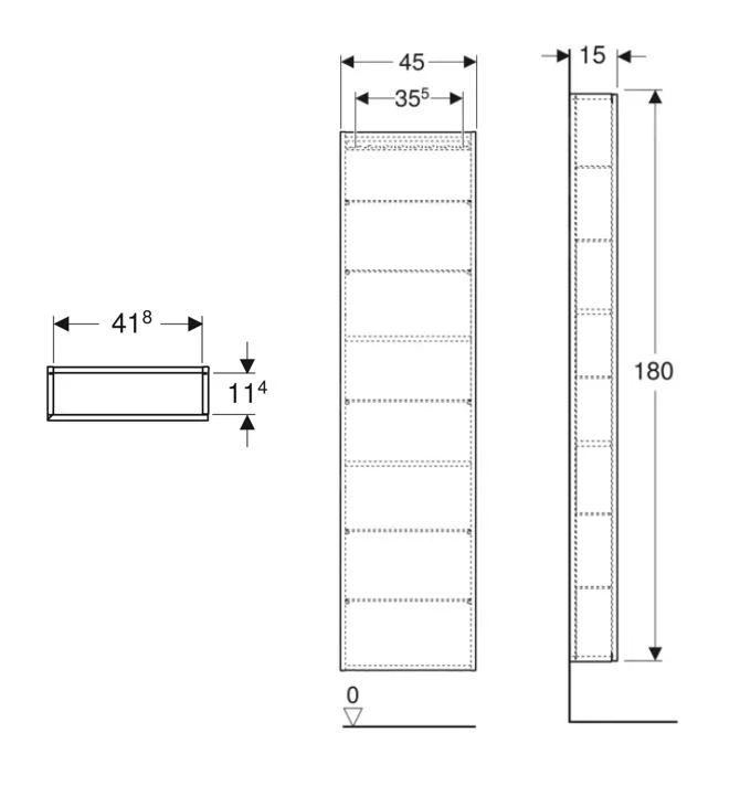 Geberit ICon - Hoge Kast 180x45x15 Cm, 1 Deur, Scharnieren L/R, Binnenspiegel, Eikenhout 502.317.JH.1 - Afbeelding 2