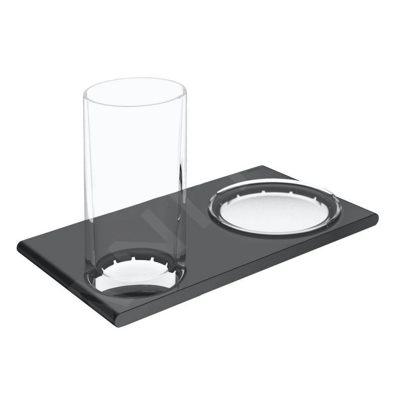 Keuco Edition 400 - Beker Met Zeepschaal Wandbevestiging, Glas/zwart Chroom Geborsteld 11556139000