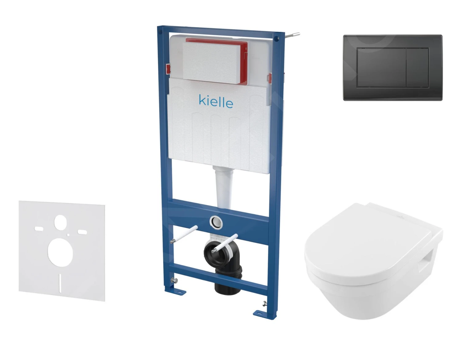 Kielle Genesis - Voorwand Montageset, Architectura Toilet En Softclose Toiletbril, Gemini III Bedieningspaneel, Mat Zwart SANI11AK5100