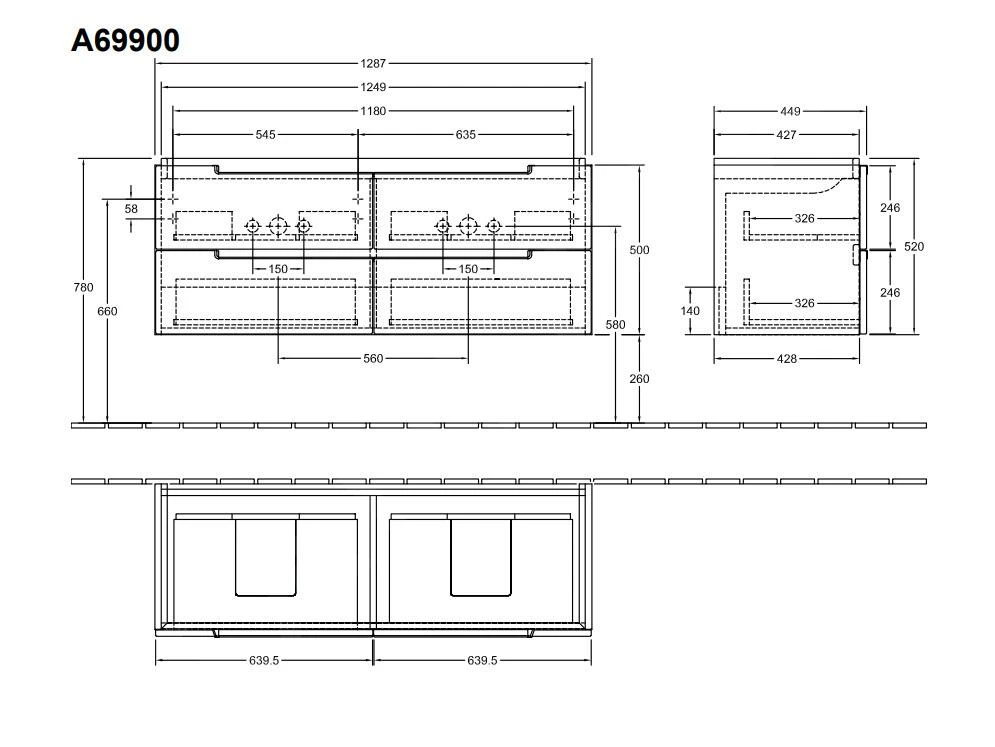 Villeroy & Boch Subway 2.0 - Wastafelkast, 1287x520x449 Mm, Mat Wit A69900MS - Afbeelding 2