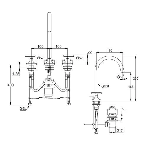 Kludi Nova Fonte - Wastafelkraan Met Afvoergarnituur En Draaibare Uitloop, 3-gats, Chroom 201430539 - Afbeelding 2