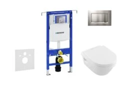 Geberit Duofix - Inbouwreservoir Voor Hangend Toilet Met SIGMA30 Bedieningsknop, Mat Chroom/chroom + Villeroy Boch - Hangend Toilet En Wc-bril, DirectFlush, SoftClose, CeramicPlus 111.355.00.5 NB7