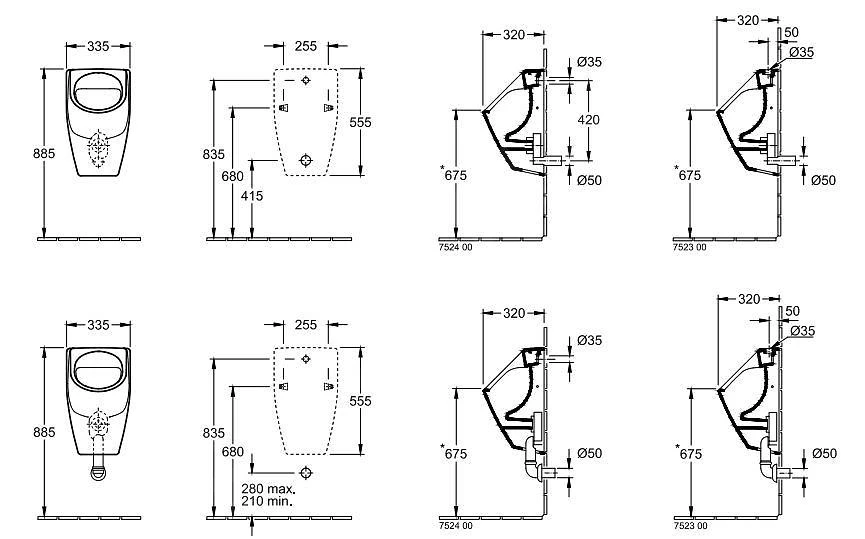 Villeroy & Boch O.novo - Urinoir, 335x560x320 Mm, Alpine Wit 75230001 - Afbeelding 2