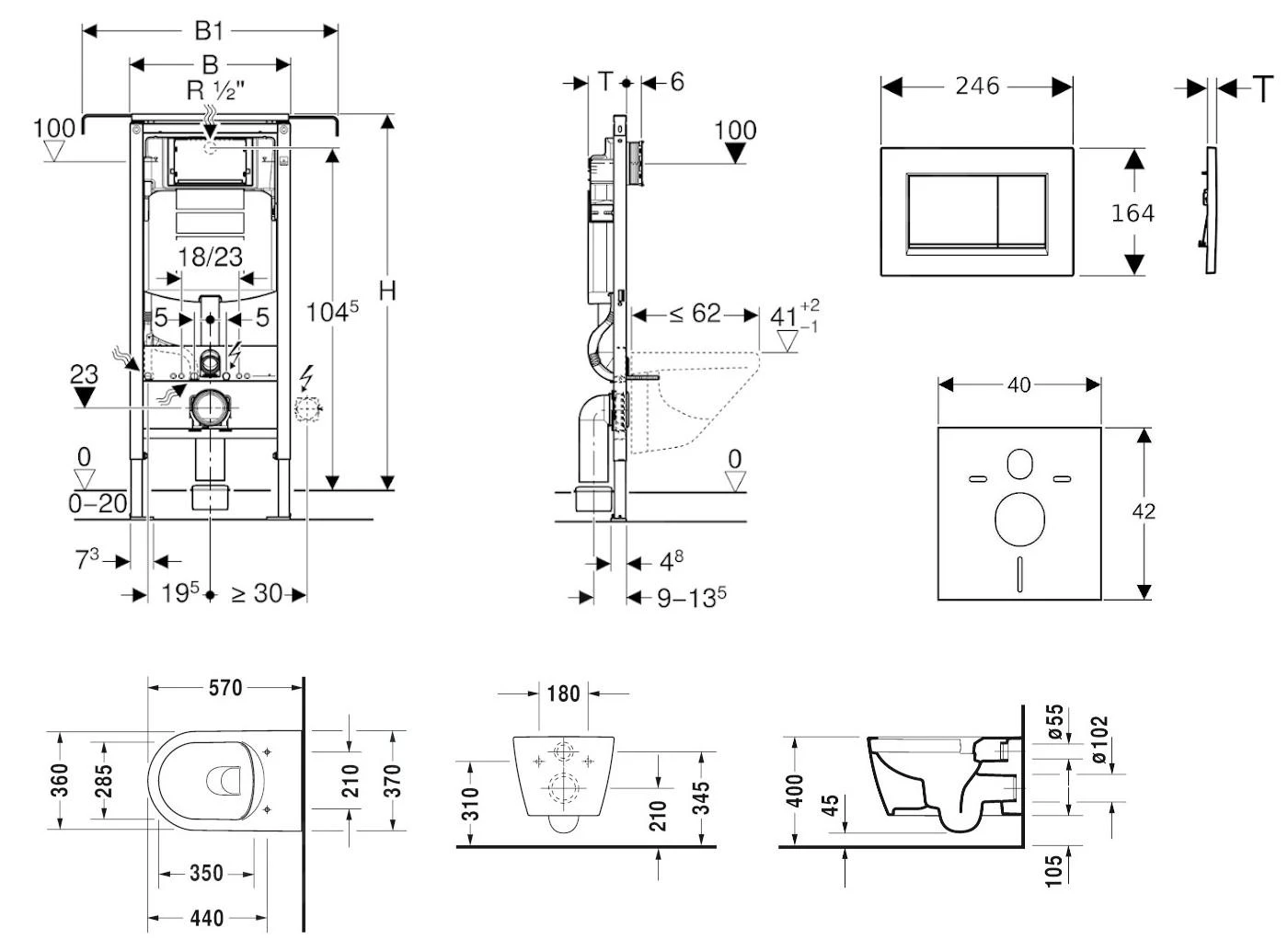 Geberit Duofix - Toiletset Met Sigma30 Bedieningsplaat, Wit/glanzend Chroom + Duravit ME By Starck Hangend Toilet En Wc Bril, Rimless, SoftClose 111.355.00.5 NM5 - Afbeelding 2