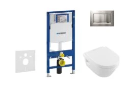 Geberit Duofix - Inbouwreservoir Voor Hangend Toilet Met SIGMA30 Bedieningsknop, Mat Chroom/chroom + Villeroy Boch - Hangend Toilet En Wc-bril, DirectFlush, SoftClose, CeramicPlus 111.300.00.5 NB7