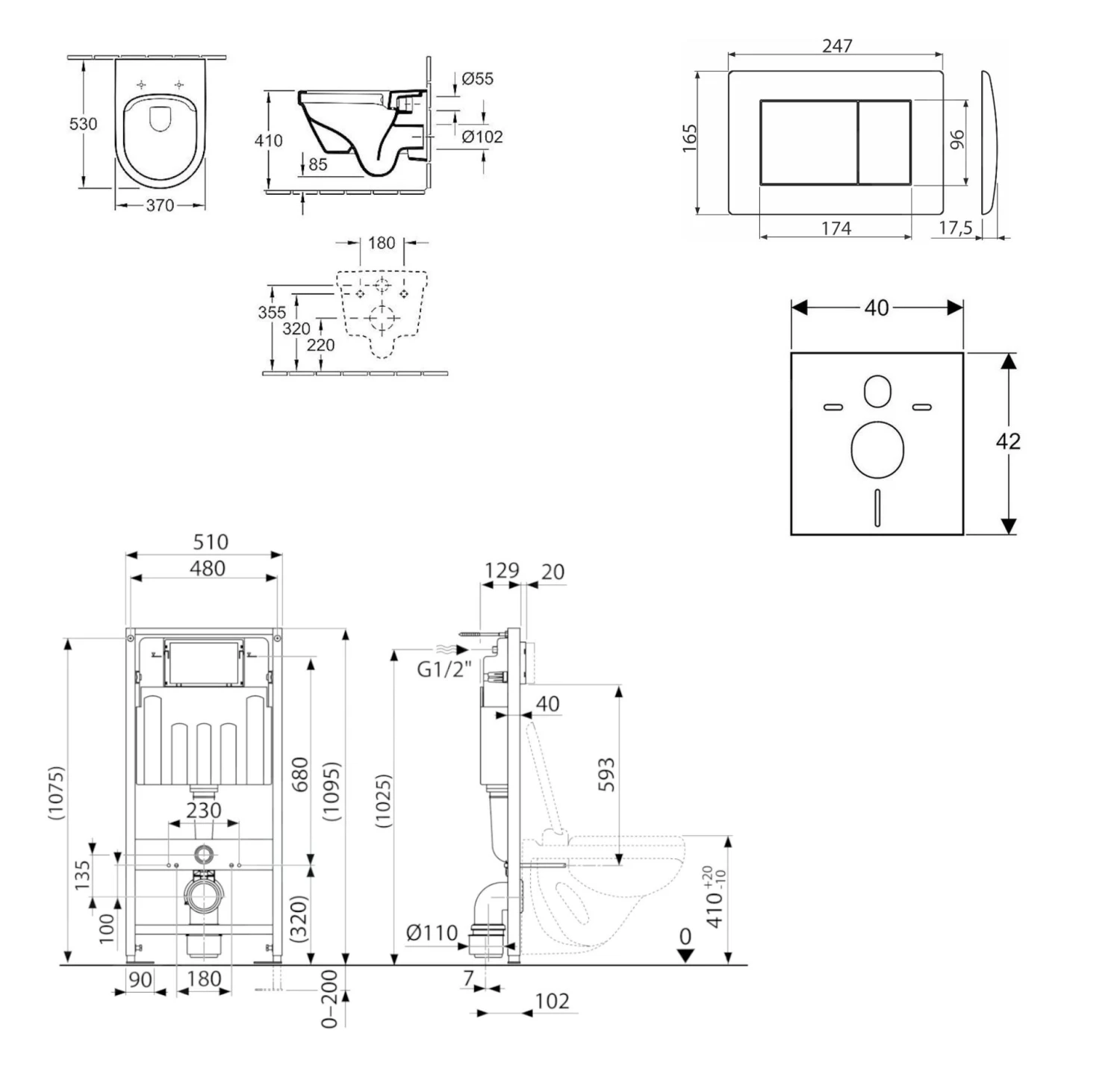 Kielle Genesis - Voorwand Montageset, Architectura Toilet En Softclose Toiletbril, Gemini III Bedieningspaneel, Mat Zwart SANI11AK5100 - Afbeelding 2