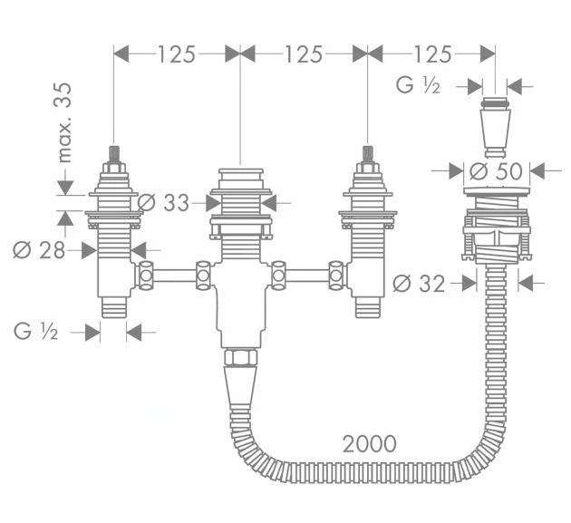 Hansgrohe Inbouwdelen - Basisgarnituur Voor 4-gats Badrandkraan 13244180 - Afbeelding 2