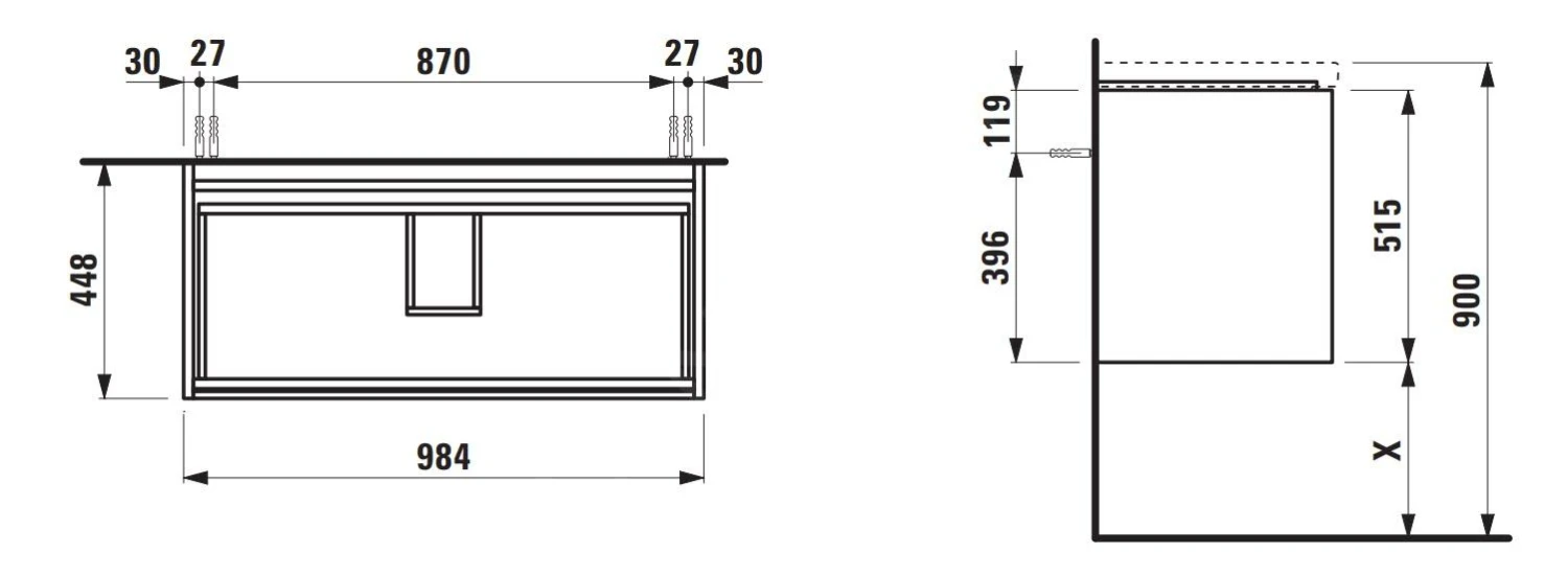 Laufen Lani - Wastafelonderkast, 98x45x52 Cm, 2 Laden, Eiken H4035621122671 - Afbeelding 2