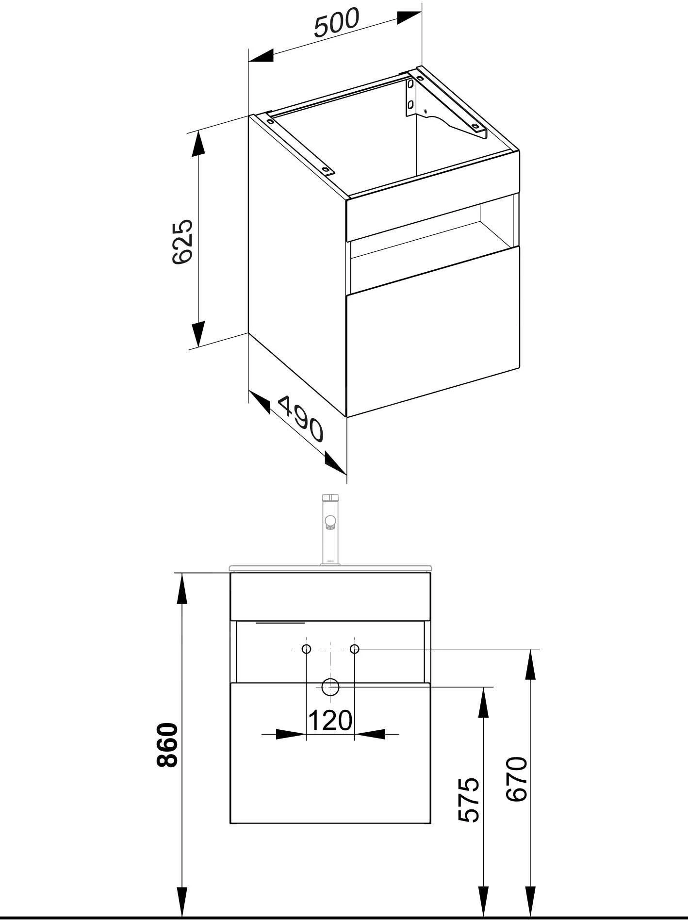 Keuco Stageline - Wastafelonderkast, 500x625x490 Mm, Wit 32842300000 - Afbeelding 2
