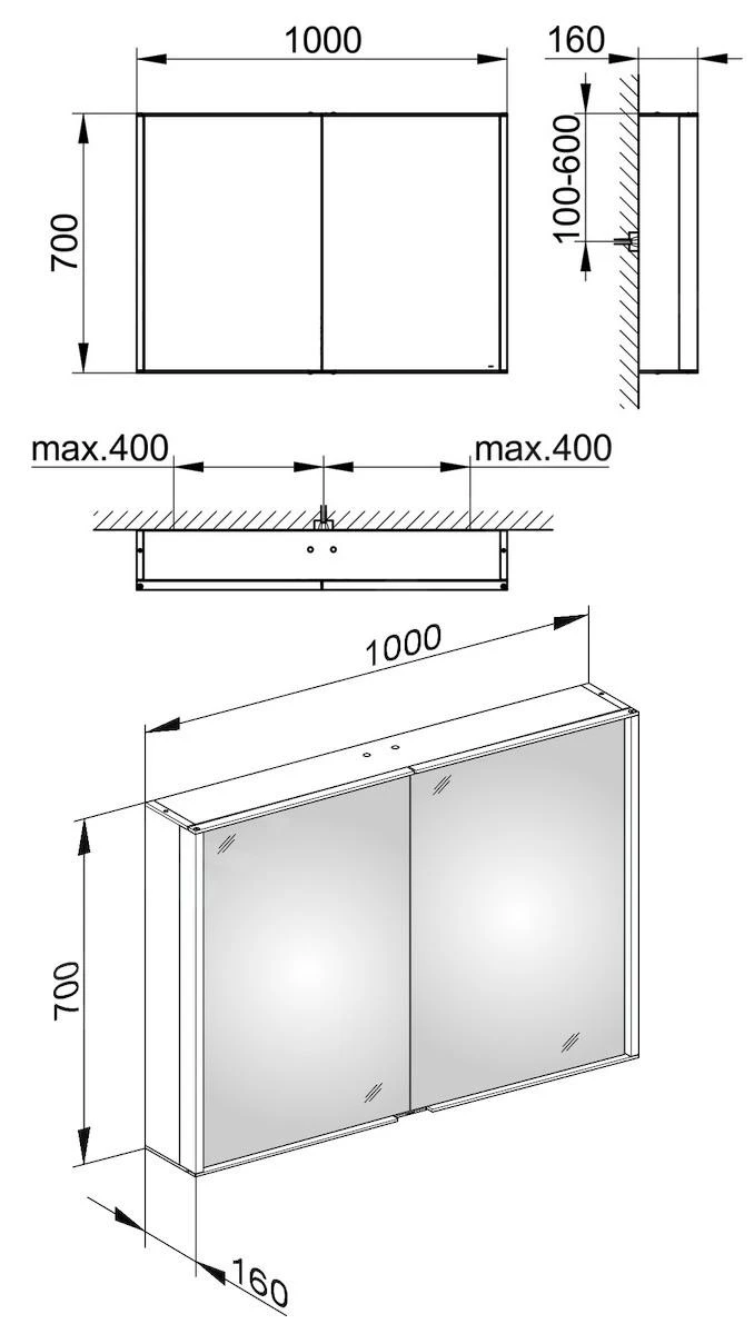 Keuco Royal Match - Spiegelkast Met LED-verlichting, 1000x700x160 Mm, Zilver Geanodiseerd 12803171311 - Afbeelding 2