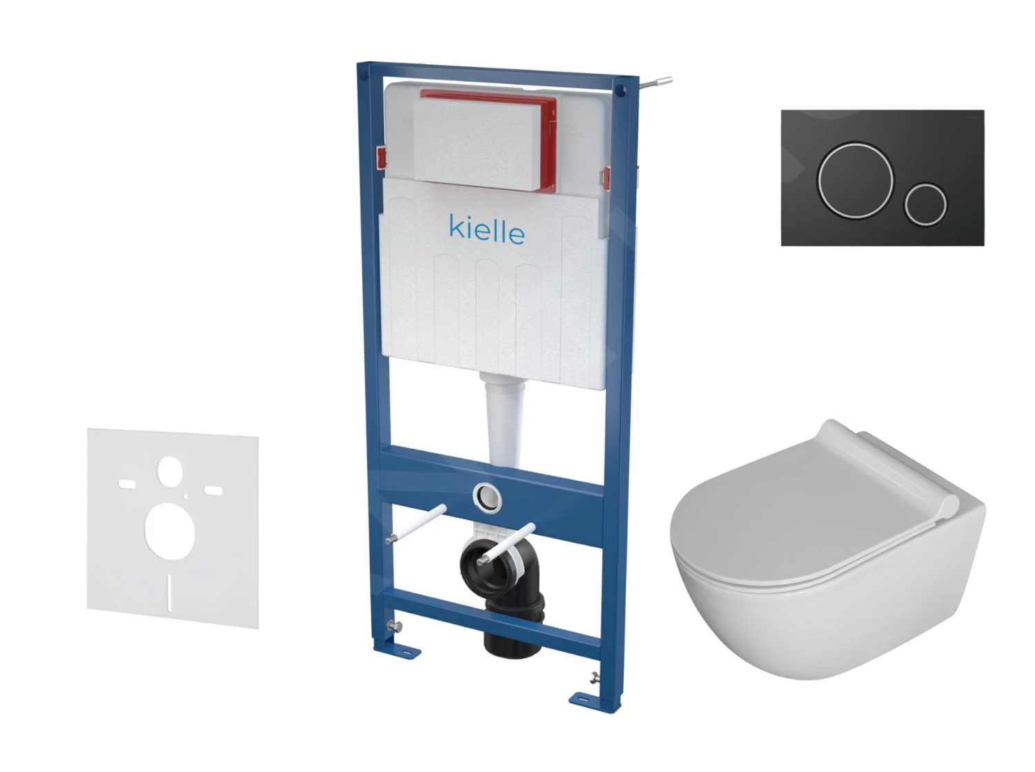 Kielle Genesis - Set Voorwandinstallatie, Toilet Gaia, Toiletbril Softclose En Bedieningspaneel Gemini II, Mat Zwart / Chroom 30505SS08