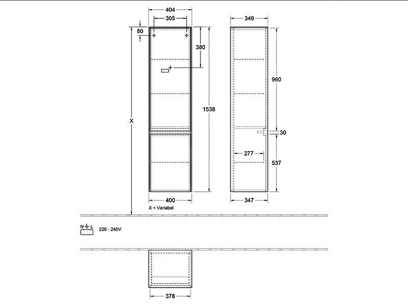 Villeroy & Boch Collaro - Hoge Kast, 404x1538x349 Mm, 2 Deuren, Scharnieren Links, Mat Zwart C03300PD - Afbeelding 2