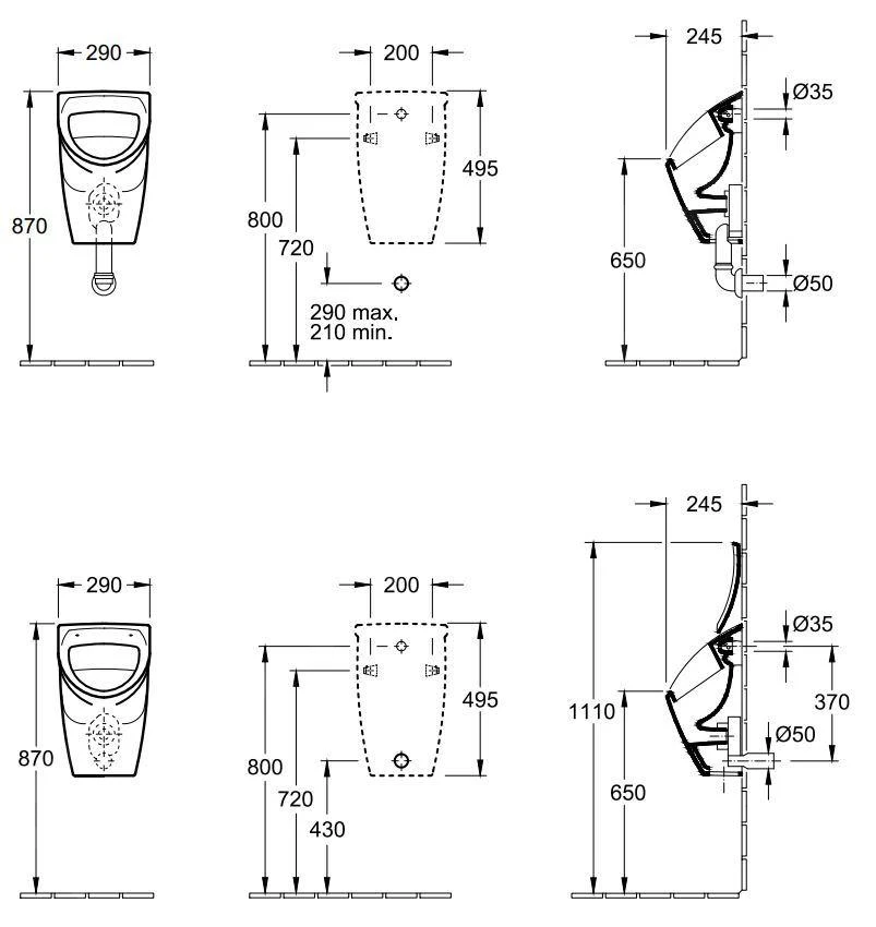 Villeroy & Boch O.novo - Compact Urinoir Voor Deksel, Achterzijde, Alpine Wit 75570101 - Afbeelding 2