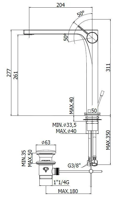 Paffoni Rock - Wastafelkraan Met Waste, Chroom RO085CR - Afbeelding 2