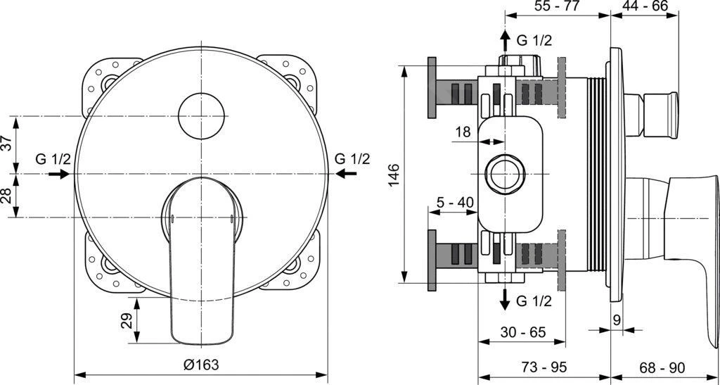 Ideal Standard Connect Air - Inbouw Badkraan, Voor 2 Functies, Silver Storm A7035GN - Afbeelding 2