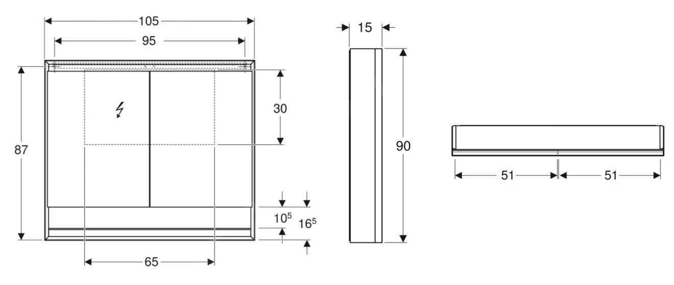 Geberit ONE - Spiegelkast Met LED-verlichting, 1050x900x150 Mm, 2 Deuren, Met Nis, Aluminium 505.834.00.1 - Afbeelding 2