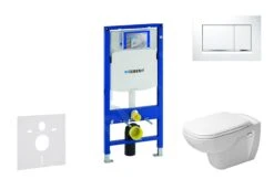 Geberit Duofix - Toiletset Met Sigma30 Bedieningsplaat, Wit/glanzend Chroom + Duravit D-Code Hangend Toilet En Wc Bril, Rimless, SoftClose 111.300.00.5 NH5