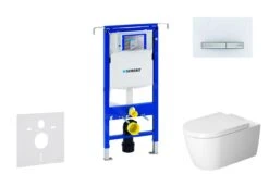 Geberit Duofix - Toiletset Met Sigma50 Bedieningsplaat, Alpine Wit + Duravit ME By Starck Hangend Toilet En Wc Bril, Rimless, SoftClose 111.355.00.5 NM8