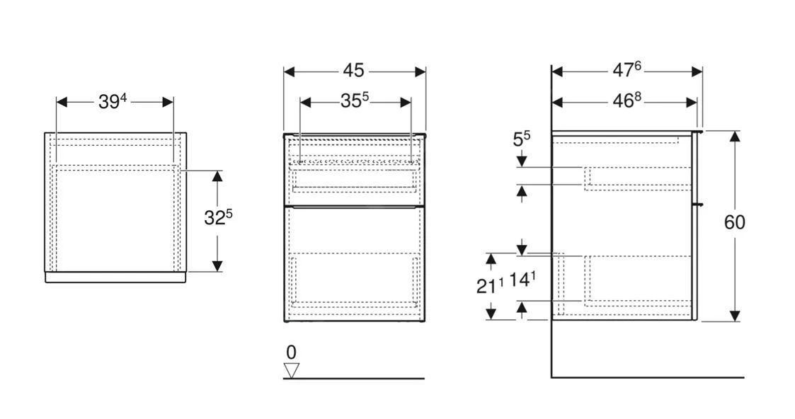 Geberit ICon - Zijkast 45x60x48 Cm, 2 Laden, Eiken 502.315.JH.1 - Afbeelding 2