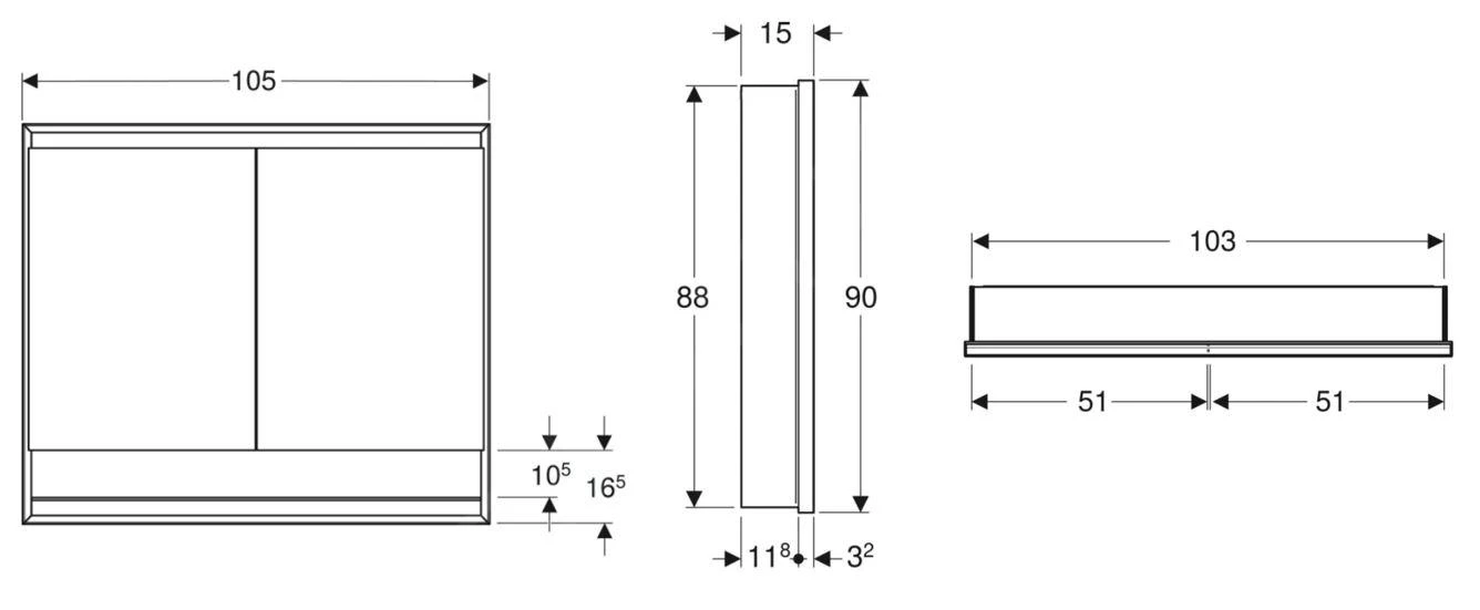 Geberit ONE - Spiegelkast Met LED-verlichting, 1050x900x150 Mm, 2 Deuren, Met Nis, Inbouw, Wit 505.824.00.2 - Afbeelding 2