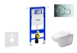 Geberit Duofix - Toiletset Met Sigma01 Bedieningsplaat, Glanzend Chroom + Duravit D-Code Hangend Toilet En Wc Bril, Rimless, SoftClose 111.355.00.5 NH2