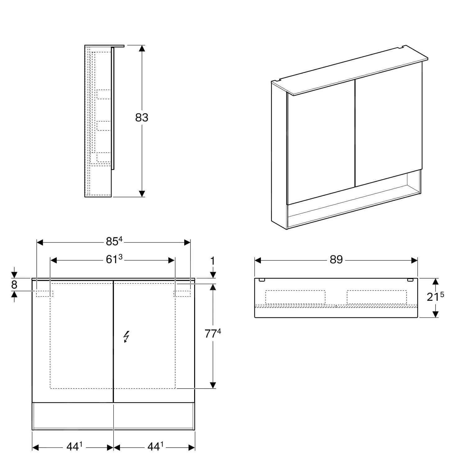 Geberit Acanto - Badkamer Bovenkast Met Spiegel 890x830 Mm, Mytic Eik 500.646.00.2 - Afbeelding 2