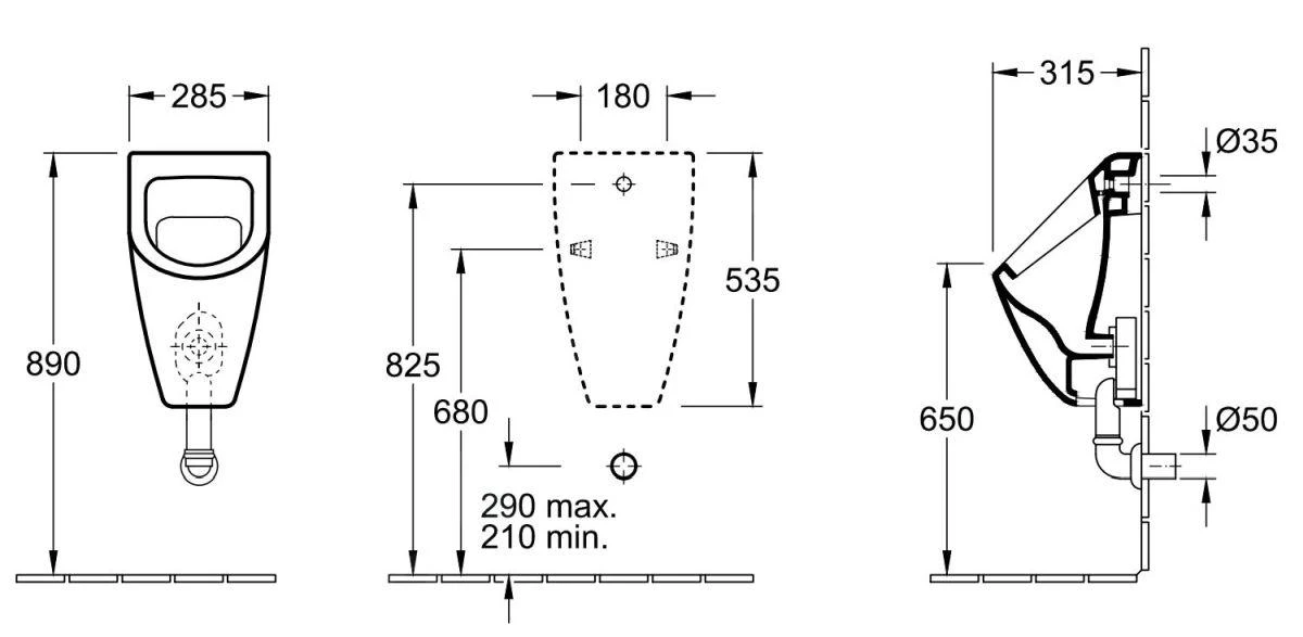 Villeroy & Boch Subway 2.0 - Urinoir Voor Dekseluitvoering, CeramicPlus, Alpine Wit 751301R1 - Afbeelding 2
