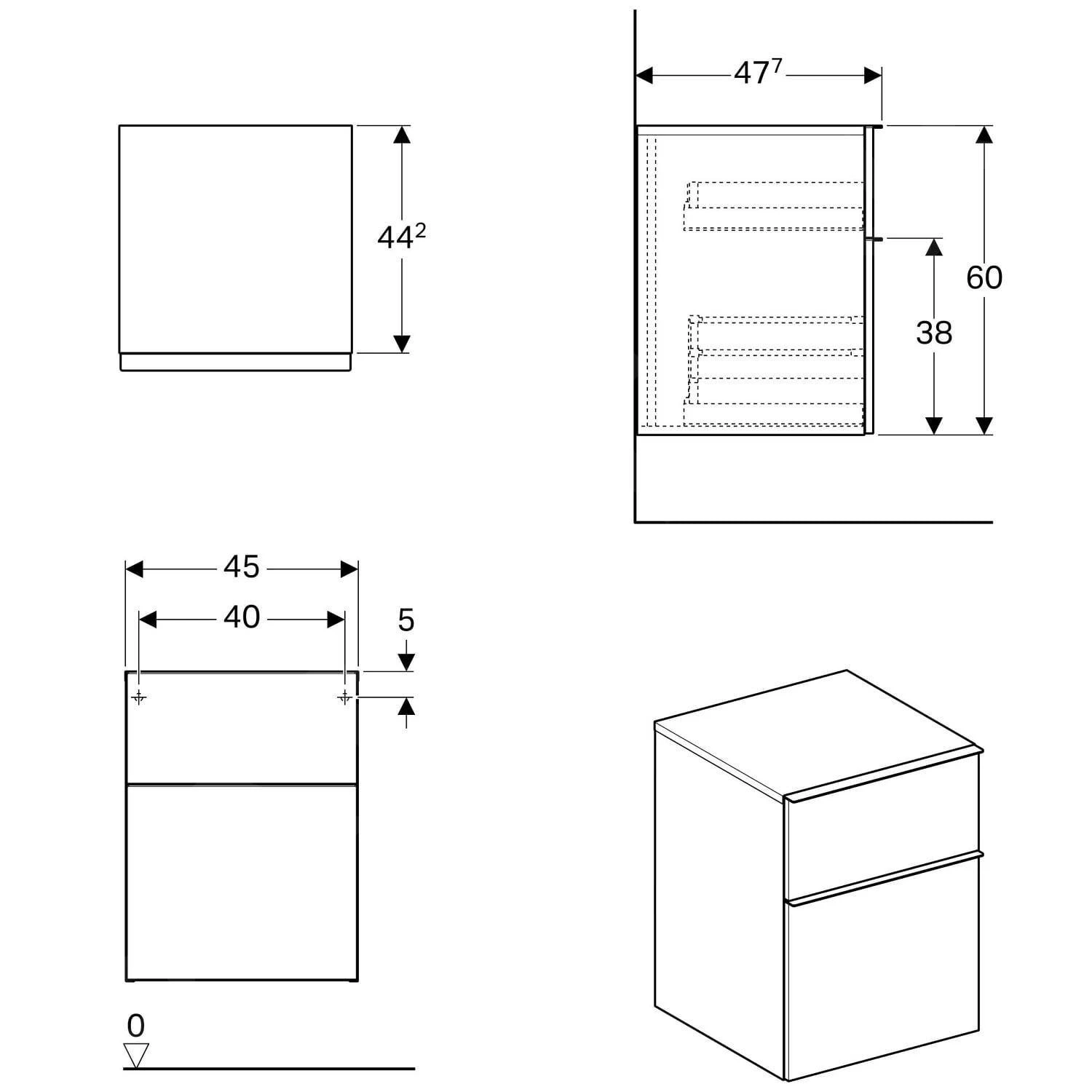Geberit ICon - Onderbouw Zijkast Met 2 Laden 450x600 Mm, Mat Wit 841045000 - Afbeelding 2